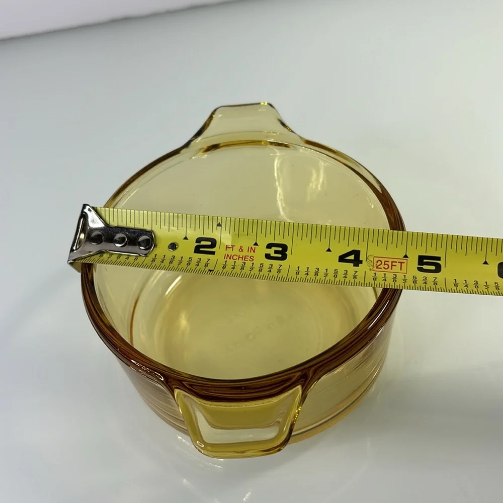 Vintage 1960’s Pyr-o-Rey Dynaware Amber Glass Casserole Dish Bowls 4.5” lot of 2
